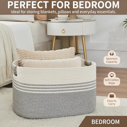 Laundry Hamper with Handles, 72L Rope Laundry Basket, Grey & White - color: Grey & White, size: 72L