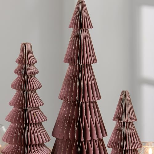 Set of 3 Soft Pink Winter Honeycomb Paper Trees (Medium Set 3 Dusty Mauve) - color: Medium Set 3 Dusty Mauve