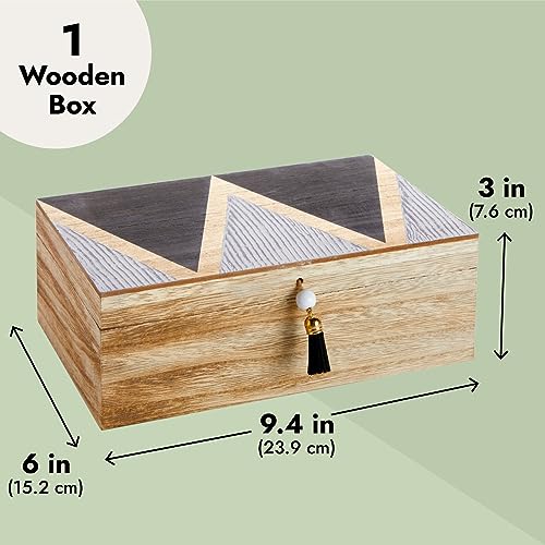 Juvale Wooden Box with Hinged Lid - Jewelry Storage for Rings & Trinkets - Decorative Storage Box for Coffee Table & Nightstand - 9.5 x 5.9 x 3.2 in, Pack of 1, Brown