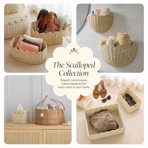 BEBE BASK Scalloped Wicker Wall Basket - The Original - 16 x 10 x 7 In - color: Mocca