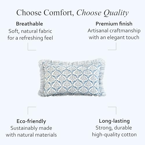 CPC Indigo Regal Block Print Ruffle Sham Pillow Cover 12x20 Inch, Pack of 1 - color: Indigo Regal, size: 20" x 12" (Pack of 1)