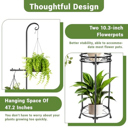 Plant Stand,Adjustable 3 Tier Potted Holder Flower Pot Stand with Hangers