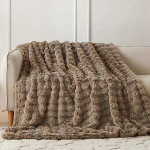 COOVA Soft Bubble Faux Fur Throw Blanket, 60"x80", Cationic Brown - color: Cationic Brown, size: 60“x80”