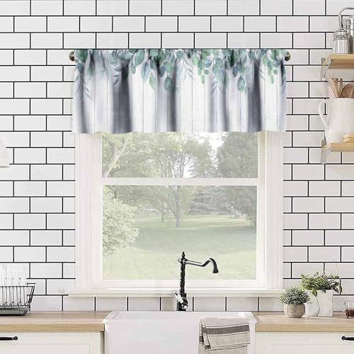JESTRONRY Green Eucalyptus Leaf Valances Valance Curtains, Watercolor Summer Flowers Leaves Rod Pocket Valance Window Treatments for Bedroom Kitchen Dining Room 54x18in - color: Eucalyptus Leaf-14