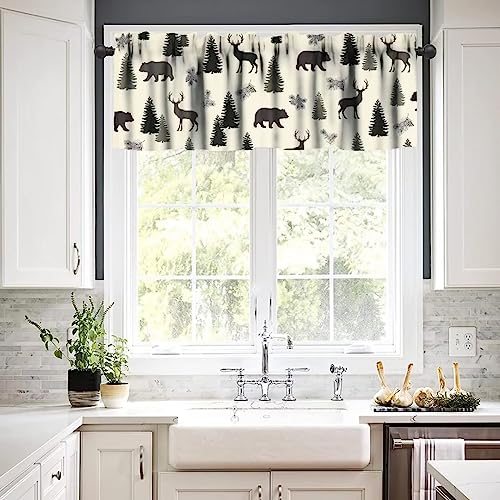 Camouflage Forest Curtain Valances,Rustic Country Bear Deer Pinecone Print Window Valance,Farmhouse Style Short Window Treatments for Bedroom Living Room Kitchen,54x18in - color: Bear-3