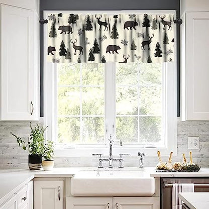 Camouflage Forest Curtain Valances,Rustic Country Bear Deer Pinecone Print Window Valance,Farmhouse Style Short Window Treatments for Bedroom Living Room Kitchen,54x18in - color: Bear-3