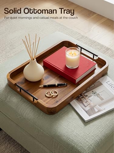 TIDITA 20"x14" Wooden Large Ottoman Tray, Serving Tray with Metal Handles - color: Acacia Color, size: 20" x 14" x 2"