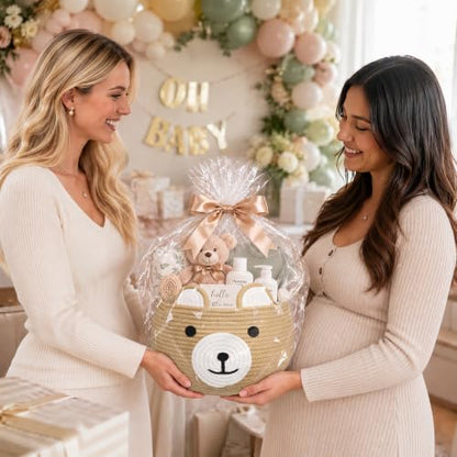 CherryNow Baby Basket for Gifts Empty, Cute Bear Design, Brown - color: Brown, size: 10.5"D x 8.5"H