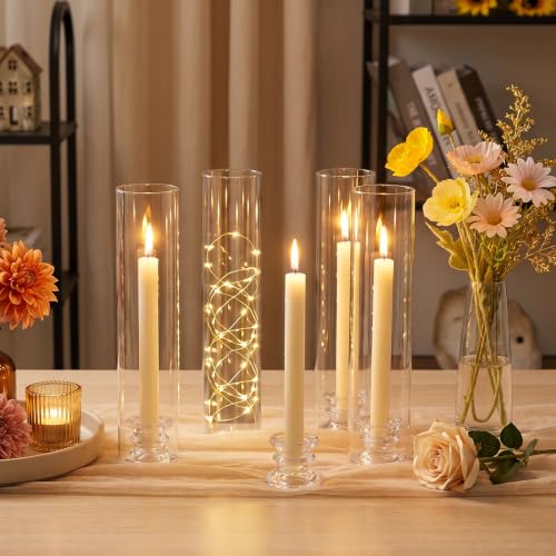 10Pcs Hurricane Glass Candle Holders for Candlesticks Hurricane Taper Candle Holder Clear Glass Candlestick Holder Tapered Candlestick Holder for Dining Table Thanksgiving Christmas Wedding Fall Decor