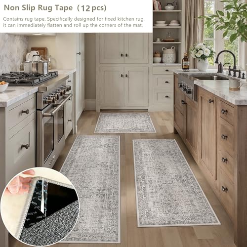 HUGEAR 3-Piece Grey Neutral Kitchen Rug Set - color: Grey, size: 20"x32"+20"x48"+20"x59"