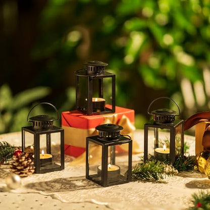 Small Black Lantern Decorative Outdoor, Set of 4 Candle Holder