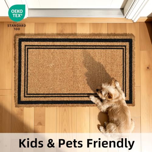 Natural Coir Welcome Door Mat Outside Inside Entrance 17x30 Border - color: Border