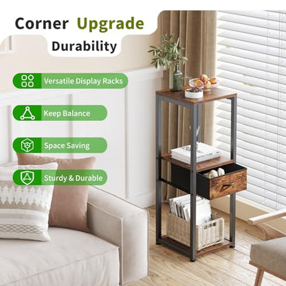 3-Tier Tall Plant Stand with Drawer, Small Square Side Table - size: 3-Tier with Drawer