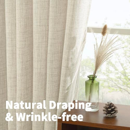 YoungsTex Linen Semi Sheer Curtains 45 Inch Length 2 Panels Set Rod Pocket - color: Linen, size: 42"W x 45"L (Pack of 2)
