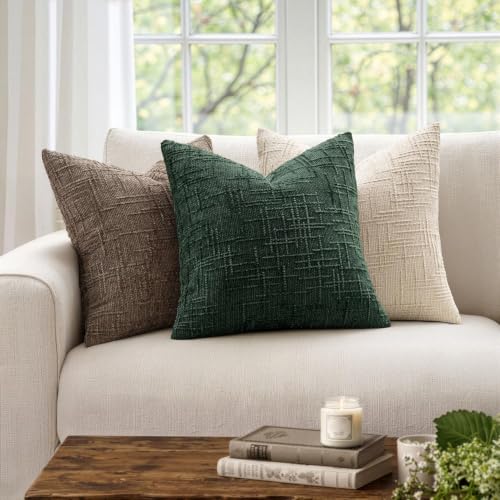 MIULEE Chenille Textured Throw Pillow Covers Dark Green 16x16 Set of 2 - color: Dark Green, size: 16" x 16" (Pack of 2)