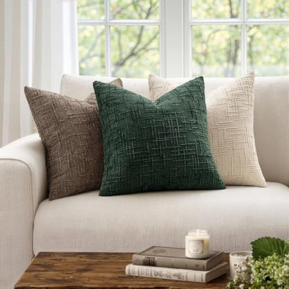 MIULEE Chenille Textured Throw Pillow Covers Dark Green 18x18 Set of 2 - color: Dark Green, size: 18" x 18" (Pack of 2)