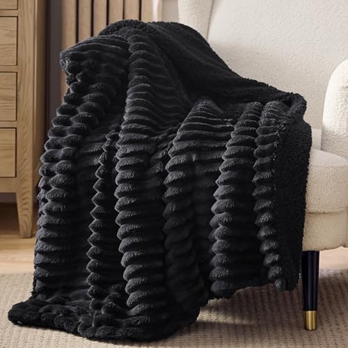 Bedsure Soft Sherpa Blanket Fluffy Black Gift Twin 60"x80" - color: 03 - Black, size: Twin (60" X 80")
