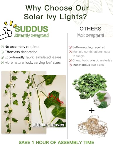 suddus Solar Ivy String Lights, 33ft 100 LED Vines with Lights Warm White - color: Ivy, size: 33Ft*1pack