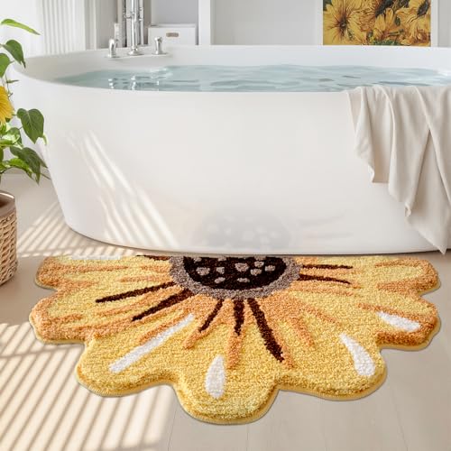LUMI Floral Bathroom Rug, Absorbent Non Slip Bath Mat, 20"x36" | Sunflower, Soft Plush Microfiber, Quick Dry, Washable Yellow Bath Mats for Shower Floor, Sink Bathtub, Bedroom, Kids Room - color: Floral-sunflower