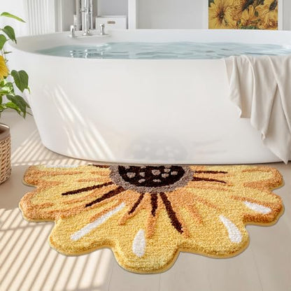 LUMI Floral Bathroom Rug, Absorbent Non Slip Bath Mat, 20"x36" - color: Floral-sunflower