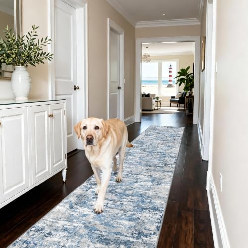 Modern Hallway Runner Rug 2x8,Textured Non Slip Carpet Runner,Ocean Blue - color: Abstract- Ocean Blue, size: 2' x 8' (Runner)