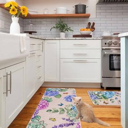 Hydrangea Kitchen Mats Set of 2, Waterproof Non-Slip Kitchen Rugs for Floor - color: Hydrangea