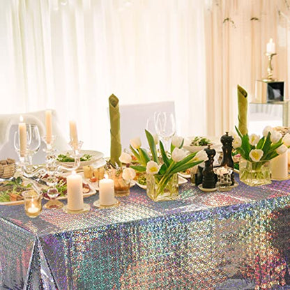FunnyPars 4 Pack Iridescent Plastic Tablecloths Shiny Disposable Laser Rectangle Table Covers Holographic Foil Tablecloth Iridescent Party Decoration Birthday Bridal Wedding Christmas 54"x108"(Silver) - color: Silver