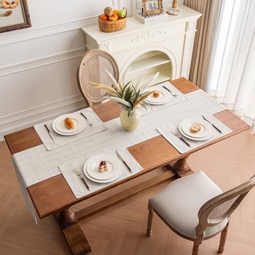 Linen Checked Placemats Set of 4, White Rustic Place Mats 12x18 Inch - color: White, size: 12×18 Inch (Set of 4)