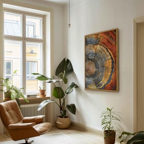 BingruiArt Faux Wood Tree Ring 03 Canvas Wall Art 24x36 Framed - color: Tree Ring - 04, size: 16"L x 12"W