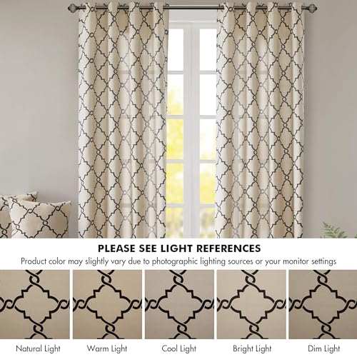 Madison Park Fretwork Print Window Curtain 1 Panel, 50x63 Khaki/Black - color: Khaki/Black, size: 50"W x 63"L (Pack of 1)