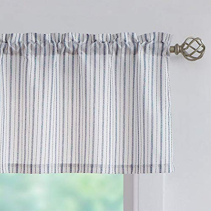 SXZJTEX Blue White Rustic Valance Striped Short Curtains Pinstripe 54Wx15L - color: Blue, size: 54"W x 15"L (Pack of 1)