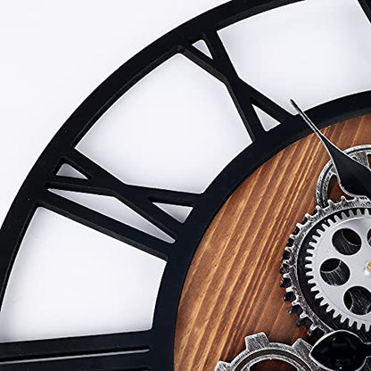 Lafocuse 23 Inch Steampunk Large Wall Clock with Moving Gears Wooden Brown