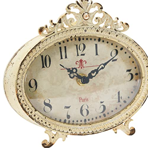 Creative Co-Op Distressed Pewter Mantel Clock, Cream - color: Cream