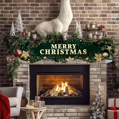 NYZE Christmas Mantel Scarf 60 x 17 Inch Fireplace Mantel Scarf Cover Decoration for Christmas Fireplace Scarf Shelf Top Runner Holiday Winter Home Decor - size: 60 x 17 in, style: Merry Xmas 4