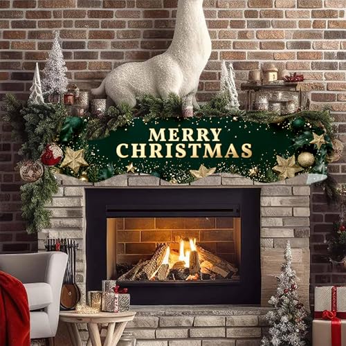 NYZE Christmas Mantel Scarf 70 x 17 Inch Fireplace Mantel Scarf Cover Decoration for Christmas Fireplace Scarf Shelf Top Runner Holiday Winter Home Decor - size: 70 x 17 in, style: Merry Xmas 4