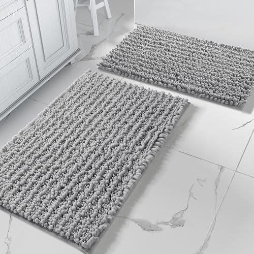 Yimobra Bathroom Rugs Sets 2 Piece, Super Absorbent Bath Mat Set, Grey - color: Grey, size: 32''x20''+24''x17''