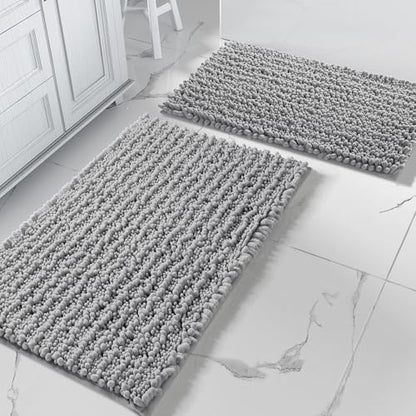 Yimobra Bathroom Rugs Sets 2 Piece, Super Absorbent Bath Mat Set, Grey - color: Grey, size: 32''x20''+24''x17''