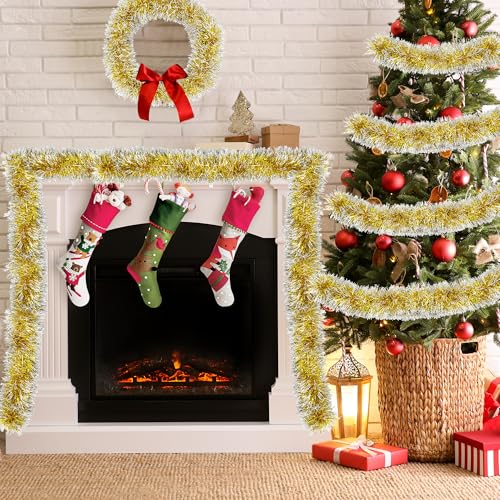 50FT Gold Christmas Tinsel Garland Christmas Tree Decoration - color: Gold White