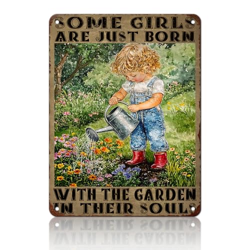 PEACHGARDEN Garden Vintage Tin Sign Little Girl Gardening Some Girls are Just Born with The Garden in Their SoulsMetal Tin Sign Retro Plaque Kitchen Poster Man cave 12x16inch - color: Little Girl Gardening, size: 30X40cm(12*16in)