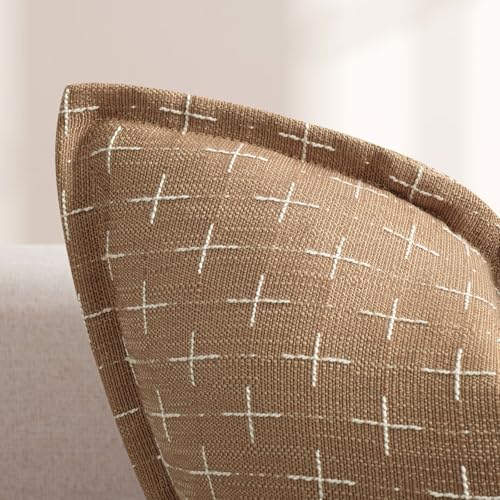 ZWJD Throw Pillow Covers 16x16 Set of 2 Soft Polyester Textured Pillow Covers with Stylish Flange Edge Cozy Farmhouse Throw Pillows for Couch Bed Sofa Living Room Camel - color: Camel, size: 16" x 16" (Pack of 2)
