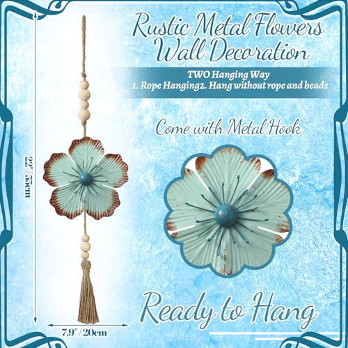 Tandefio 4 Pcs Metal Floral Tassels with Farmhouse Wood Beads, Retro - color: Retro