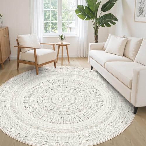 cotiled 6x6 Round Rug 6ft Circle Living Room Boho Area Rugs - color: Light Brown/Cream, size: 6' (Round)