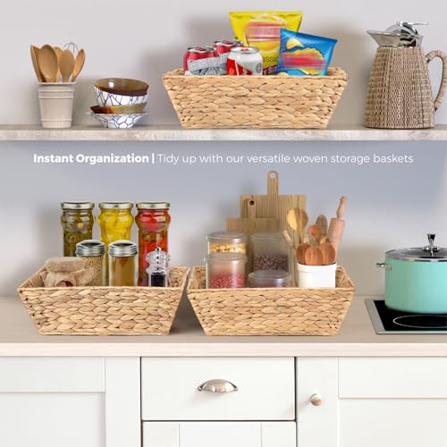 Set of 3 Snack Baskets, Water Hyacinth Basket,Wicker Snack Basket Organizer - color: Natural Brown Color