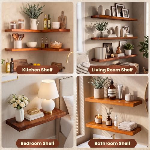 24" Teak Floating Shelves, Natural - Set of 2 - color: Natural Teak, size: 24"L, 2-Pack