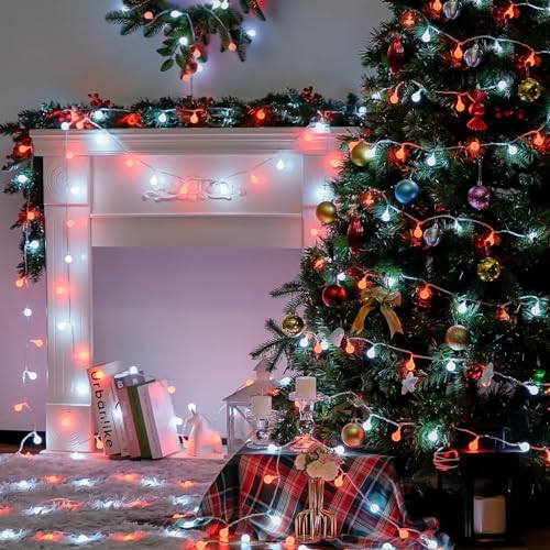 JMEXSUSS Connectable 100 LED Globe Red and White Christmas Lights Indoor - color: Red and White, size: 100 LED Plug