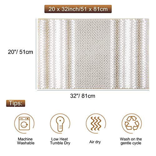 PiccoCasa Chenille Striped Bathroom Rug, Non Slip 20x32 Khaki & White - color: Khaki & White, size: 1'8" x 2'8" (Rectangular)