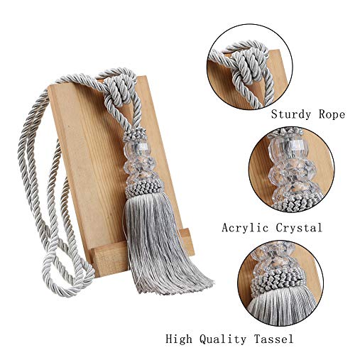 BEL AVENIR 2 Pack Curtain Tiebacks Hand-Woven Holdbacks Tassels Tiebacks - color: Silver, size: 2 Pack