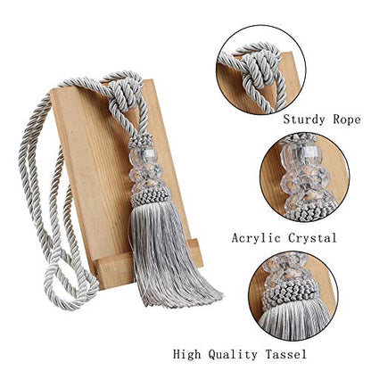 BEL AVENIR 2 Pack Curtain Tiebacks Hand-Woven Holdbacks Tassels Tiebacks - color: Silver, size: 2 Pack