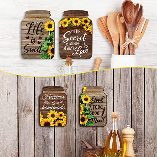 4 Pcs Sunflower Kitchen Wall Decor, Inspirational - style: Sunflower