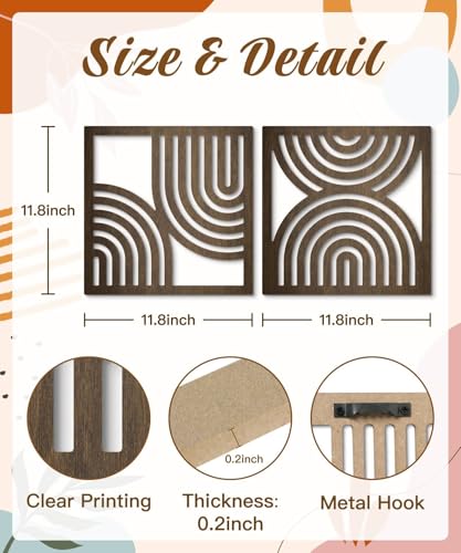 Putuo Decor Geometric Abstract Wall Art Set of 2, Modern Square Wooden Modern Arched Wall Decor for Living Room Bedroom Entryway, Minimalist Brown Wall Sculpture
